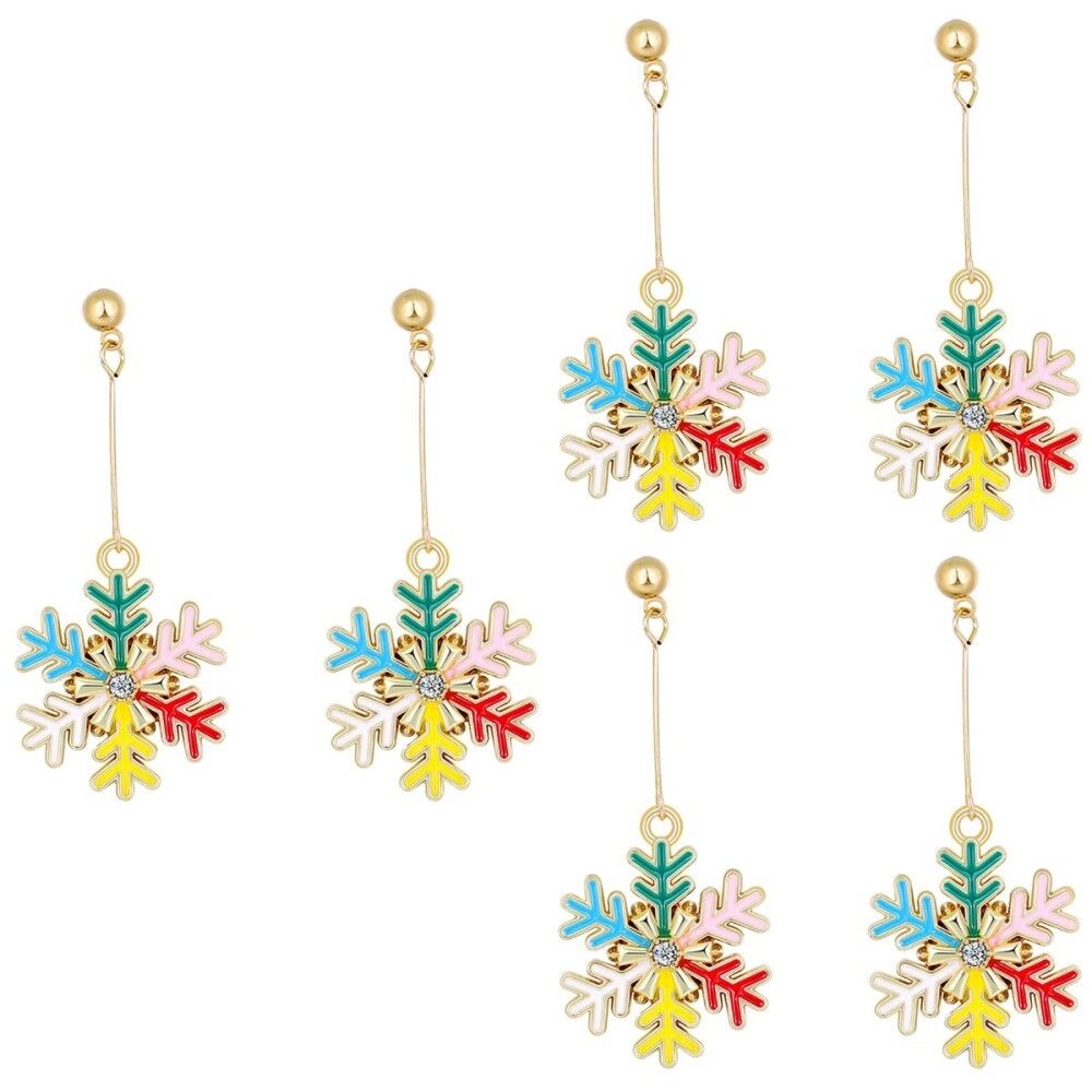 3-Pair Winter Pearl Snowflake Stud Earrings for Christmas Gifts or Misses