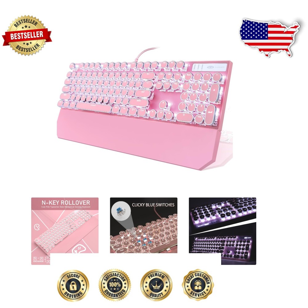 Wired Gaming Keyboard with Round Keycaps and Adjustable White Backlighting