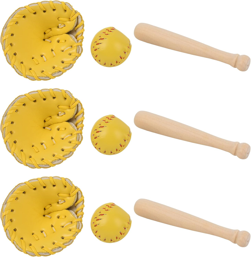 Miniature Baseball Bat Set - 9Pcs Dollhouse Sports Accessories with Glove & Ball