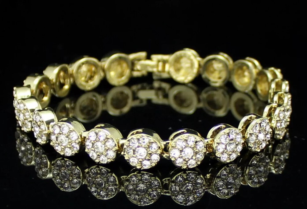 Lab Created Diamond 14k Gold Plated Hip Hop Tennis Bracelet with Cluster Design