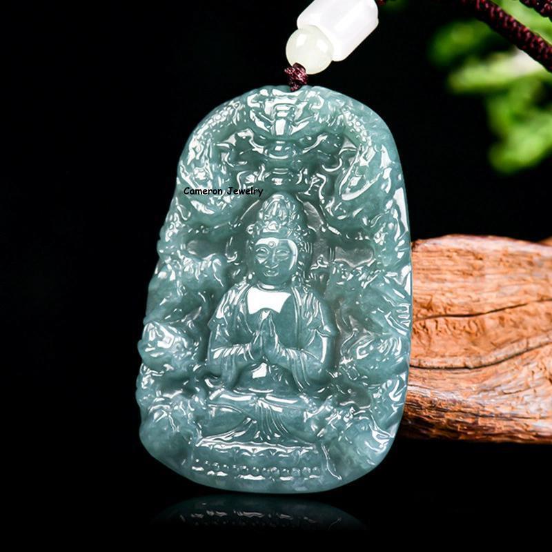 Natural Blue Jadeite Dragon Kwanyin Pendant - Lucky RG Grade A