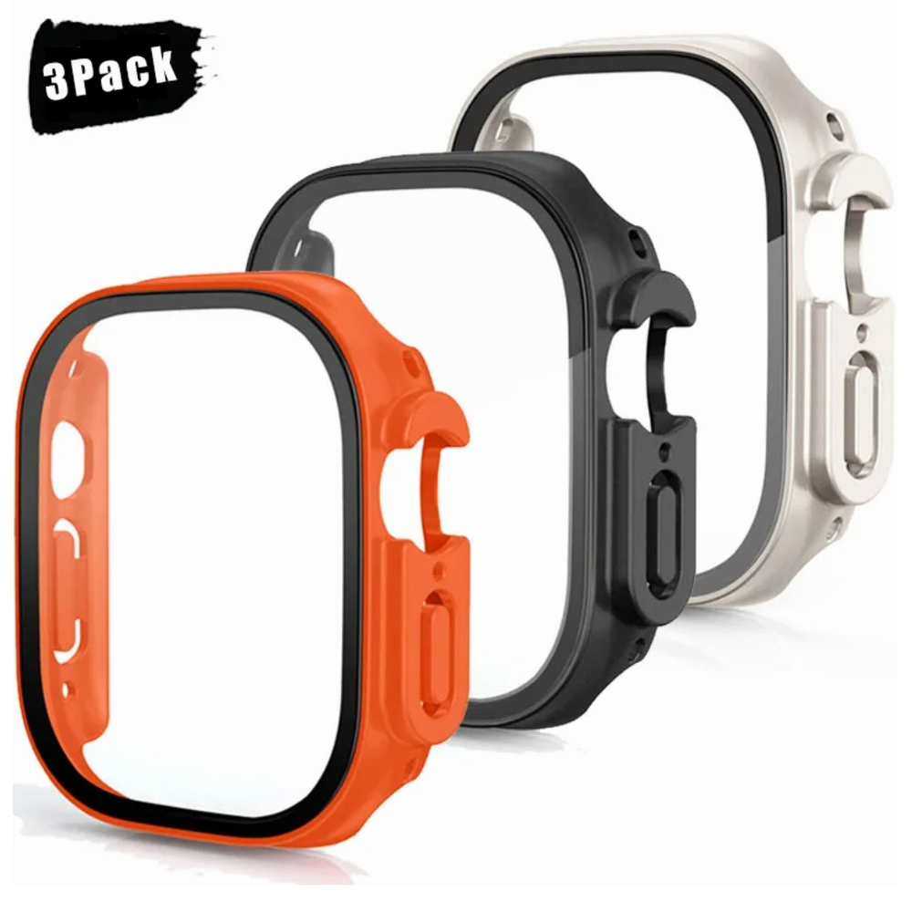 Hard Case For Apple Watch Ultra/Ultra 2 49 Tempered Glass Screen Protector Cover