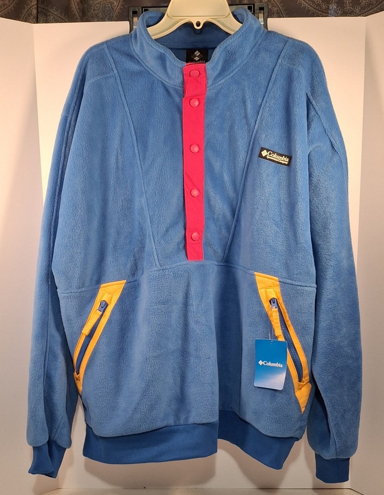 Columbia Womens 1/4 Zip Fleece Pullover Blue With Pink/Yellow Accents Size XL