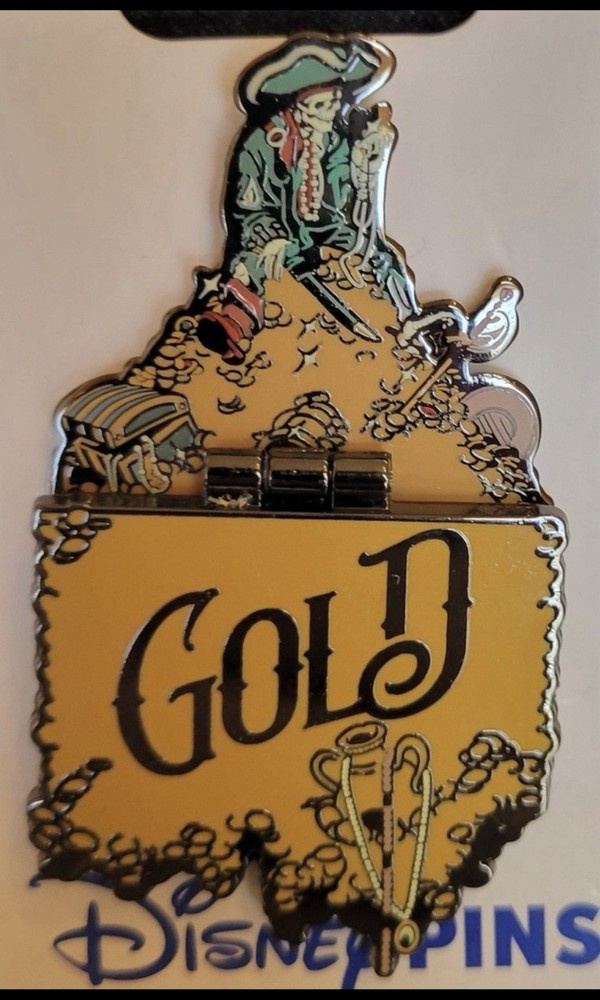 Disneyland Pirates of the Caribbean Pirate Pin Skeleton Gold Tri Fold Treasure