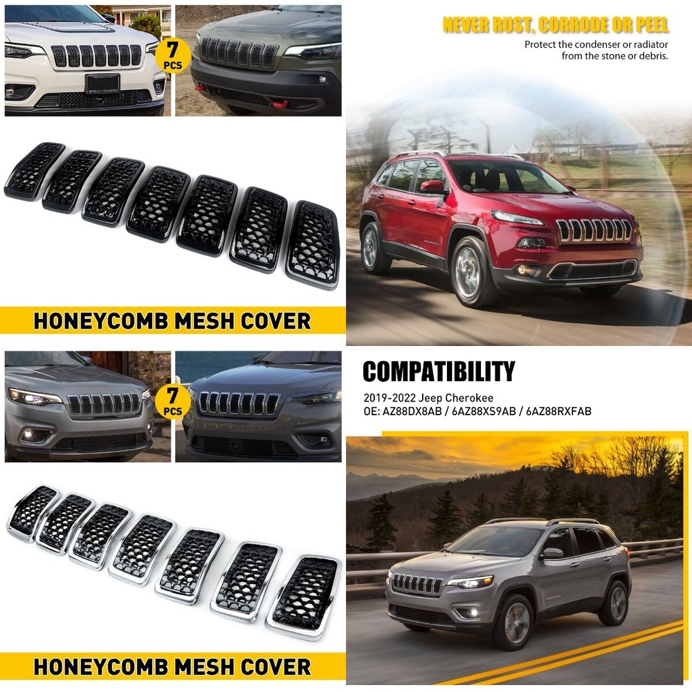 6AZ88XS9AB for 19-22 Jeep Cherokee Black Front Mesh Grille Insert Accessories M