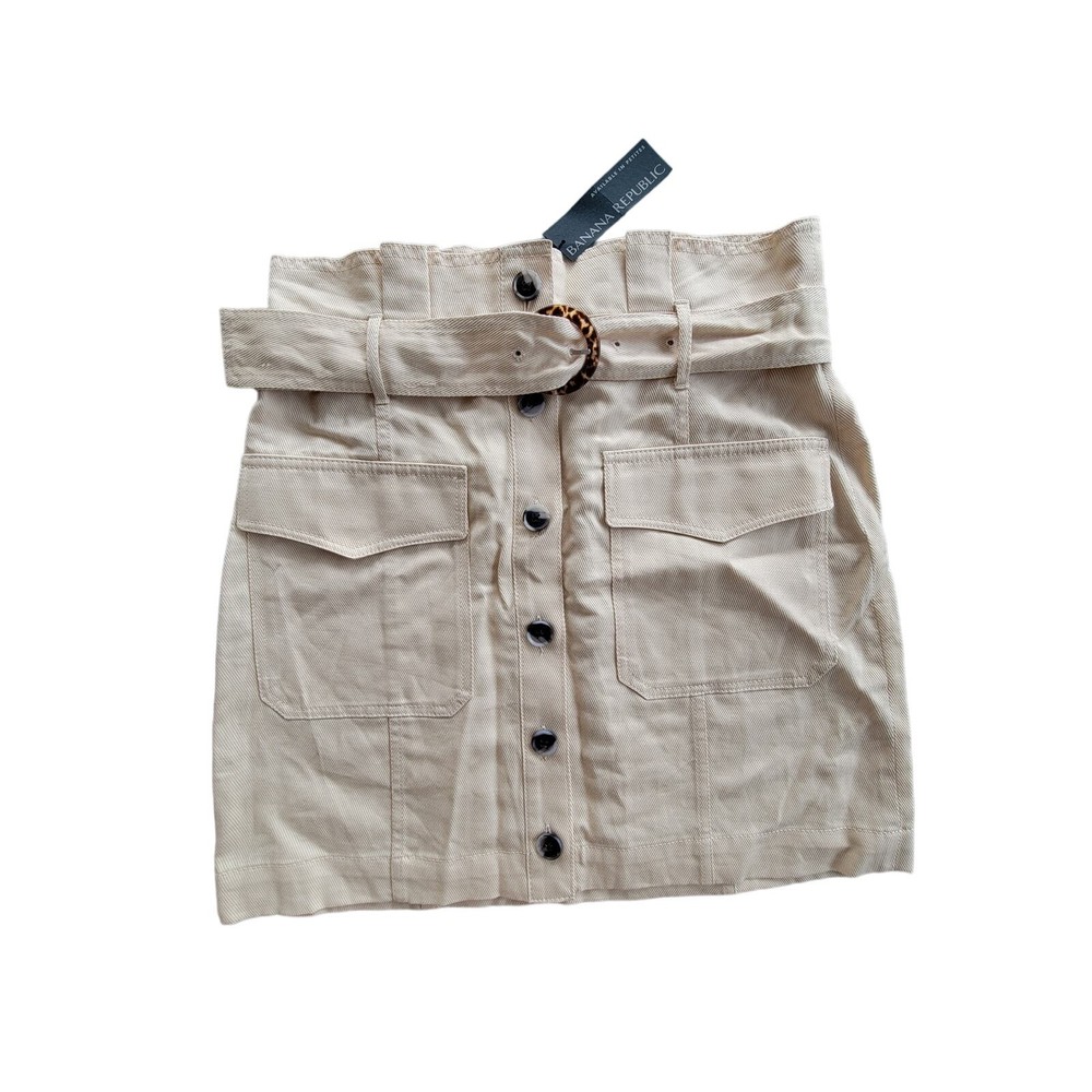 NWT Banana Republic Linen Blend Paperbag Waist Utility Skirt Size 8 Tortoise Belt