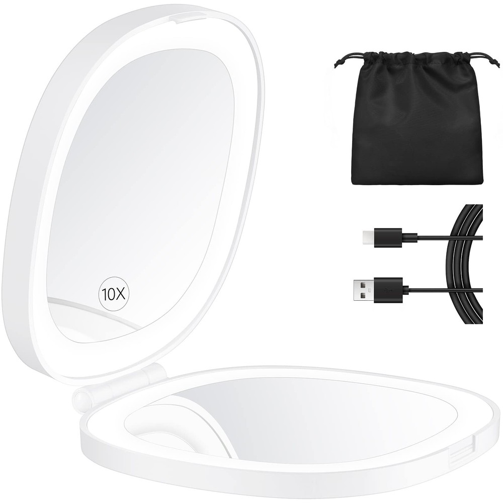 KEDSUM Lighted Compact Mirror, 1X/10X Magnifying Mirror, Travel Makeup Mirror...