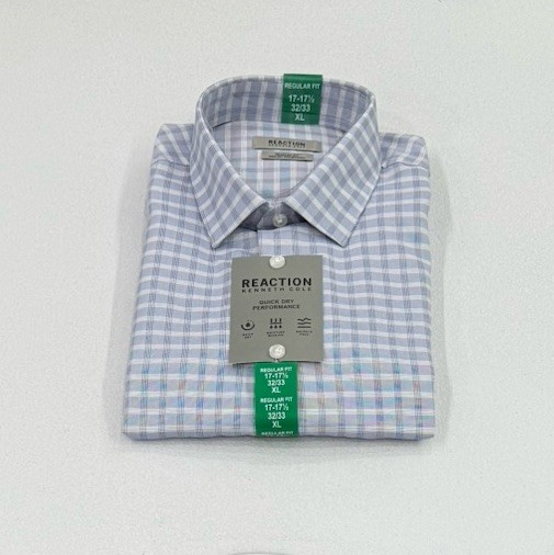 Kenneth Cole Men's Quick Dry Performance Dress Shirt, Blue, XL (17-17.5, 32/33)