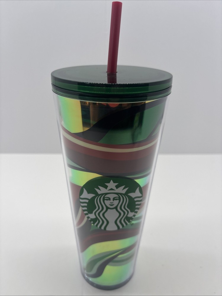 New Starbucks 2021 Winter Holiday Mulit Color Swirl 24oz Cold Cup Tumbler