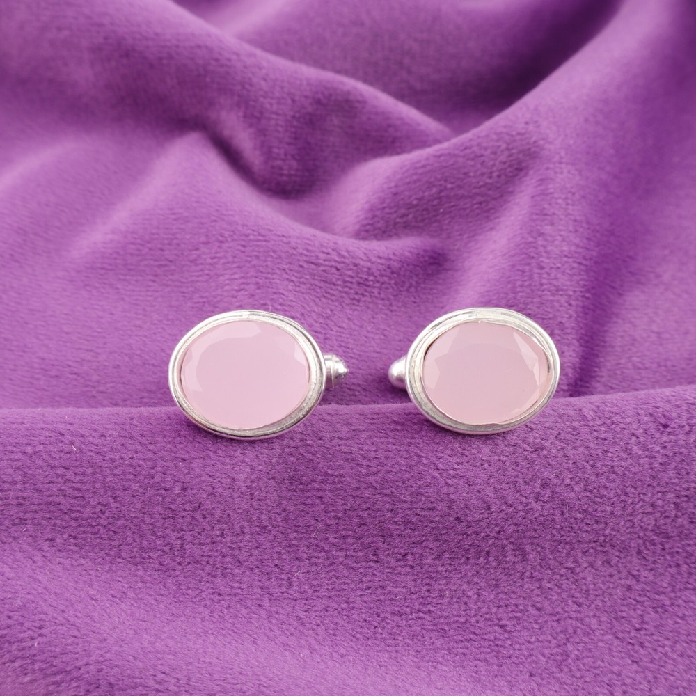 Rose Chalcedony Stone Pink Anniversary Formal Cufflinks Jewelry Sterling Silver