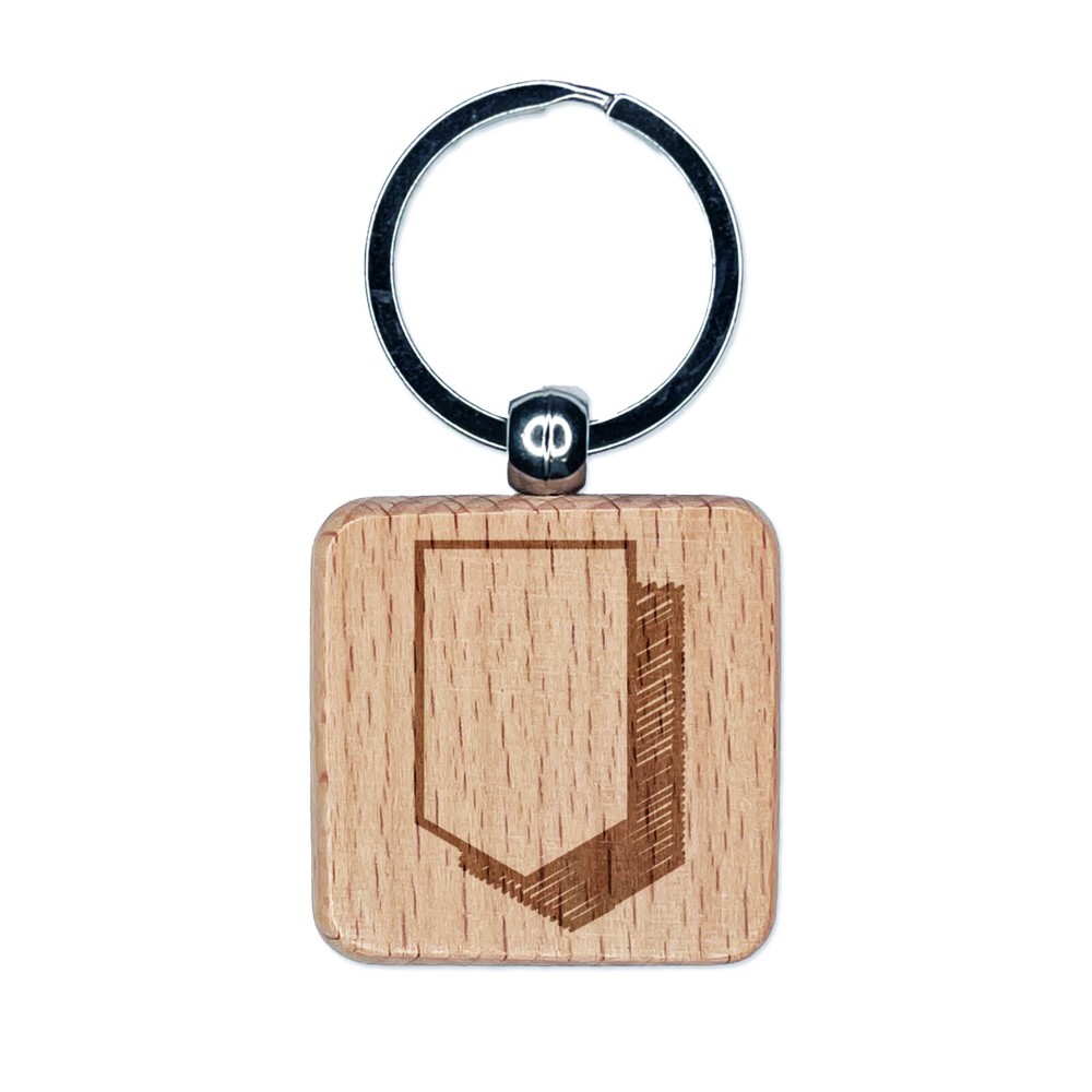 Flag Pennant Doodle Drop Shadow Engraved Wood Square Keychain Tag Charm