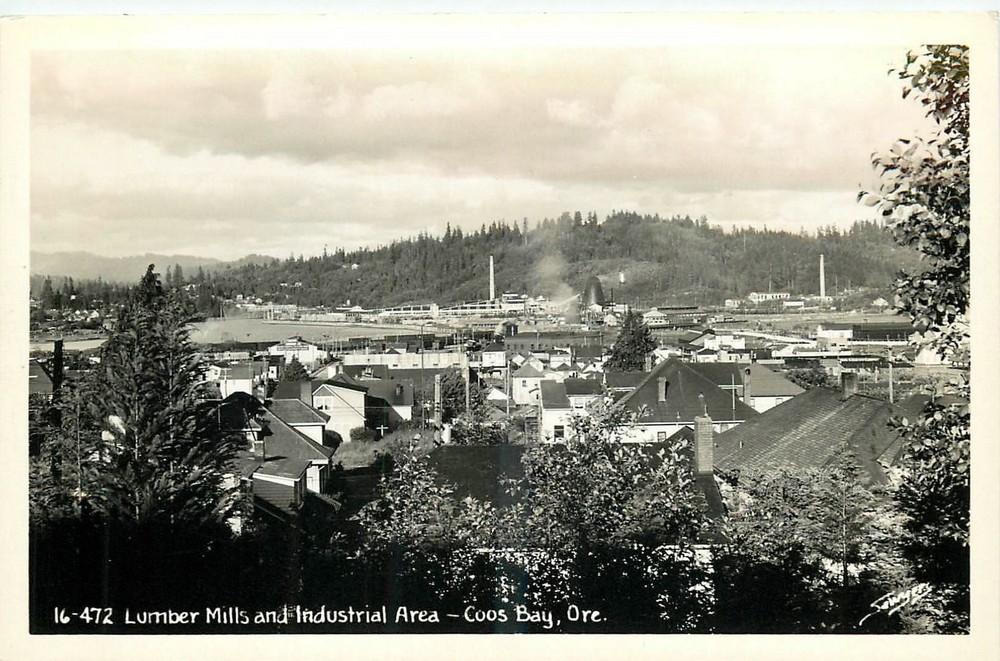 1940s Coos Bay Oregon Lumber Mill Industrial Area 16-472 RPPC Postcard 25-10180