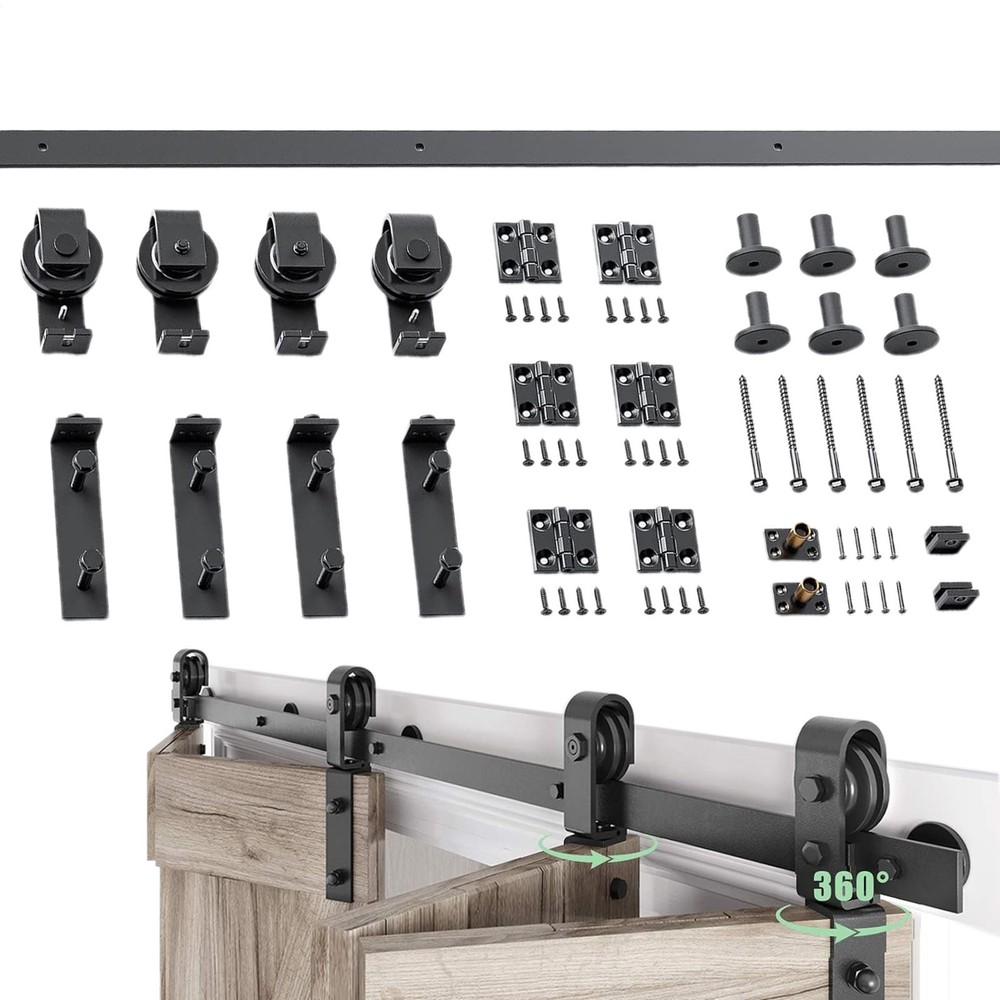 Modern 6.3 FT Sliding Barn Door Hardware Kit with Closet Hang Rail Track