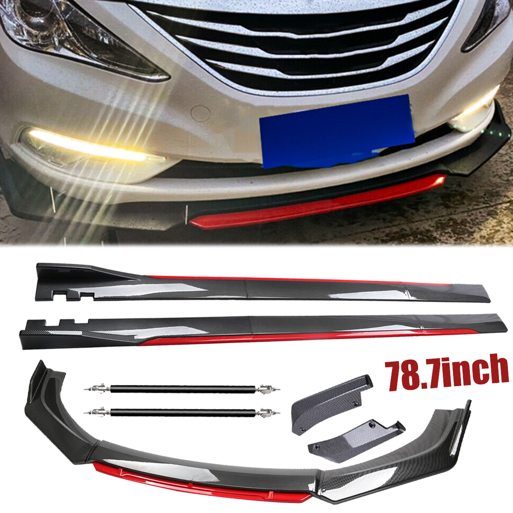 Red Carbon Fiber Front Lip Chin Bumper Side Skirts Hyundai Sonata