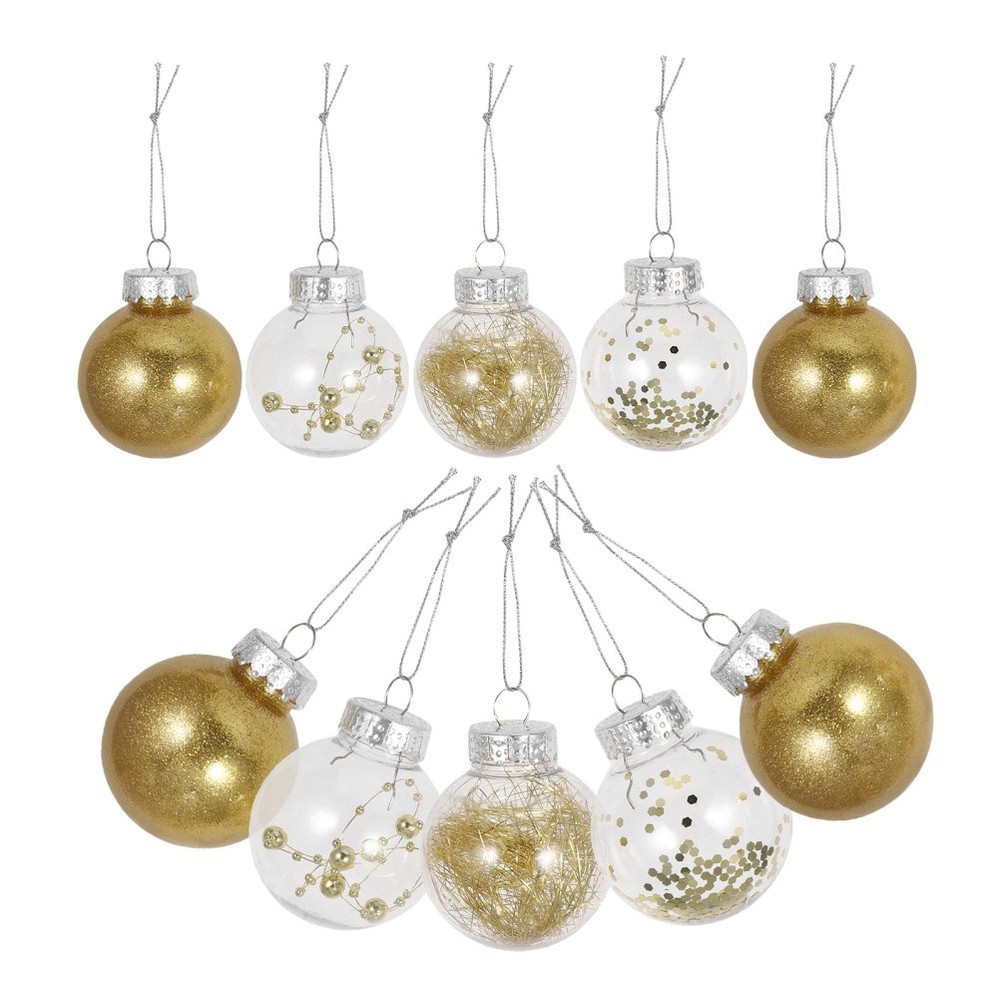 24 Pcs Christmas Sphere Balls Golden Baubles Small Clear Ornaments