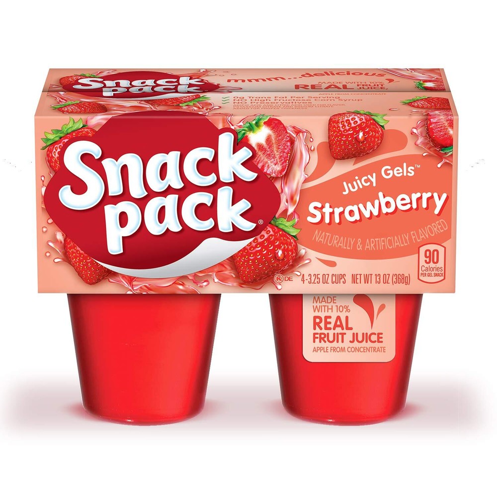 Snack Pack Juicy Gels, Strawberry, 3.25 oz (Pack of 4), Net weight: 13 oz