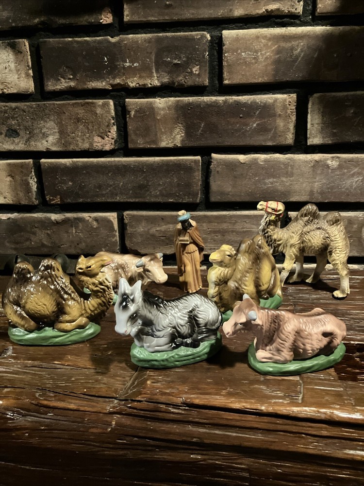 Vintage Christmas 7 Piece Donkey Cow Camel Nativity Figurines Figures  Japan