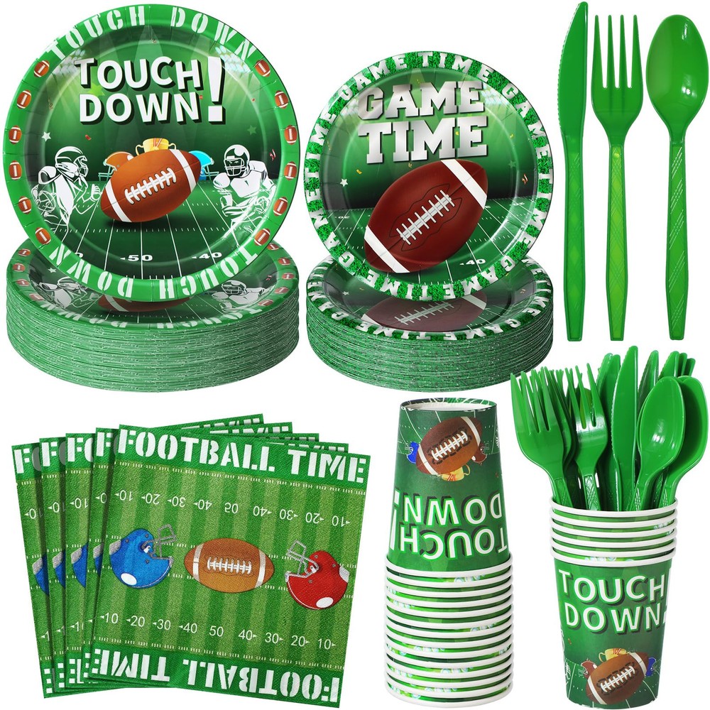 168 Pcs Football Party Supplies Football Disposable Tableware 7 Inch 9 Inch P...