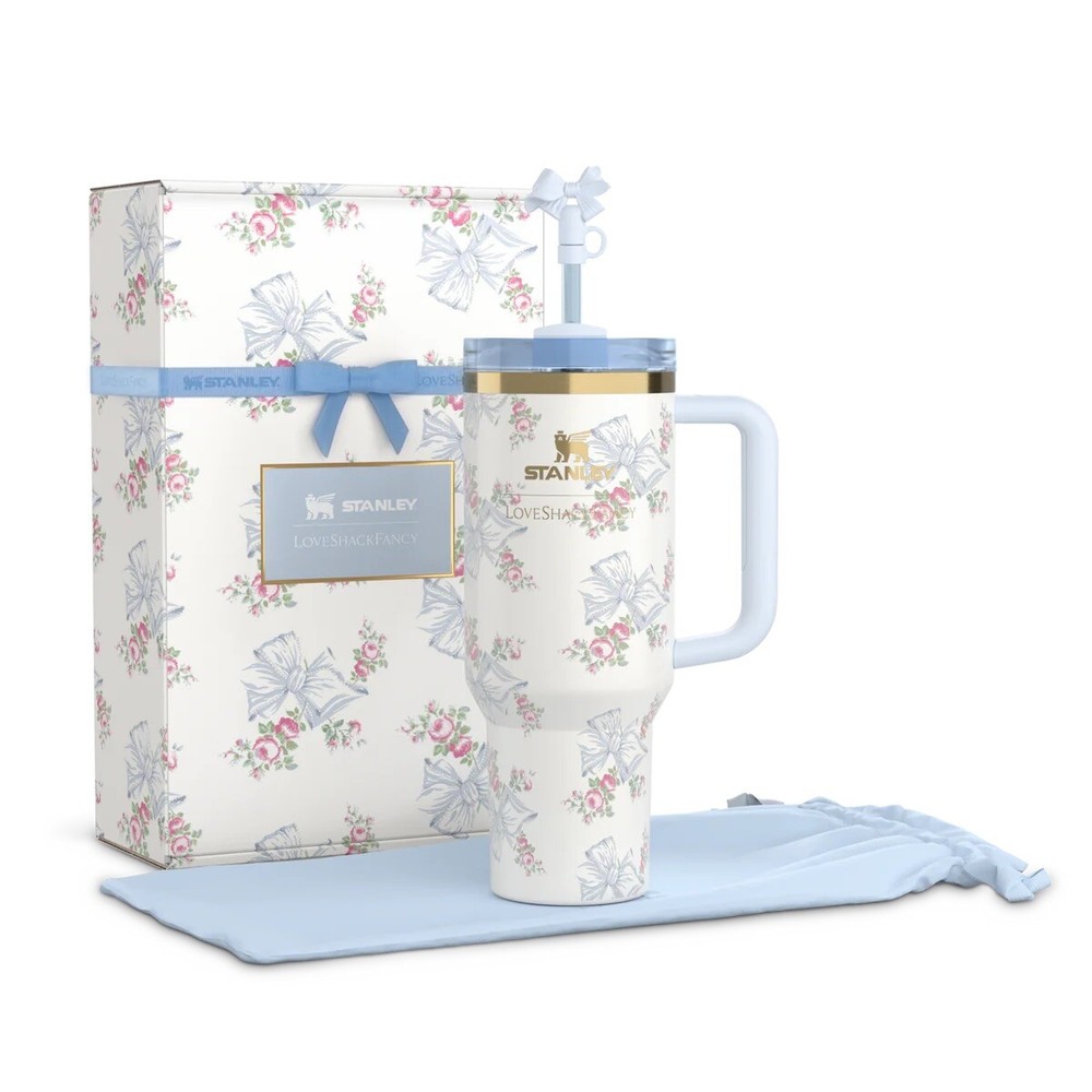 Stanley x LoveShackFancy 40oz Holiday Quencher Tumbler in Rosa Beaux Blue