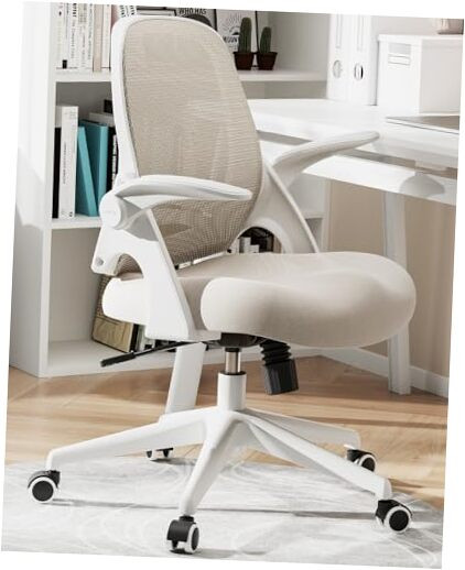 Ergonomic Grey Office Chair with Flip-Up Armrests & Saddle Cushion
