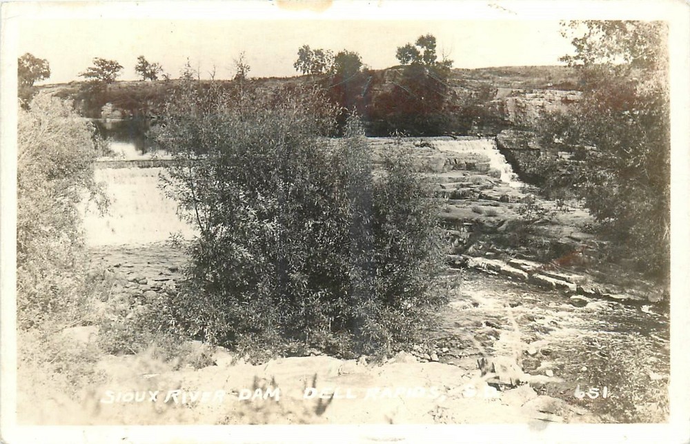 1941 Dells Rapids South Dakota Sioux River Dam #651 RPPC Postcard 25-2882