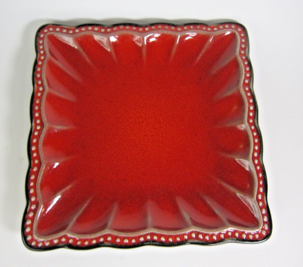 Roscher Hobnail Collection Red & Black Square Salad Luncheon Orphan Plate 8
