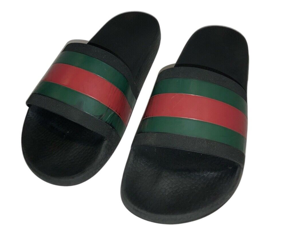 Men GUCCI WEB Green Red Black Rubber Pool Slide Size 7