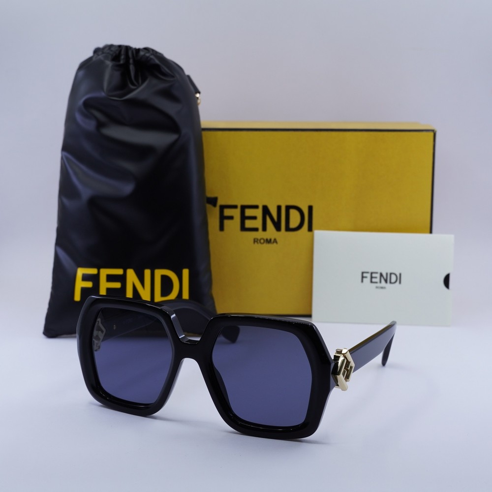 Fendi FF DIAMONDS FE40139I 01V Shiny Black/Blue 53-19-135 Sunglasses New Auth...