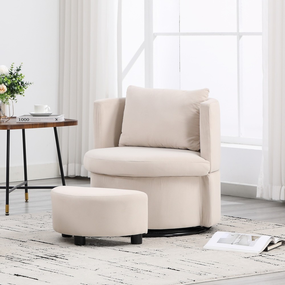 Upholstered Barrel Accent Chair with Ottoman and Hidden Storage for Living Room or Bedroom
