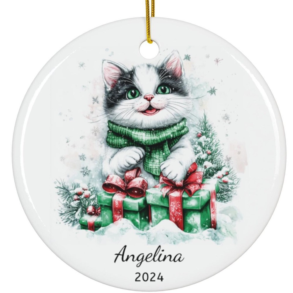 Custom Black White Kitten Christmas Ornament Personalized Holiday Gift For Cat