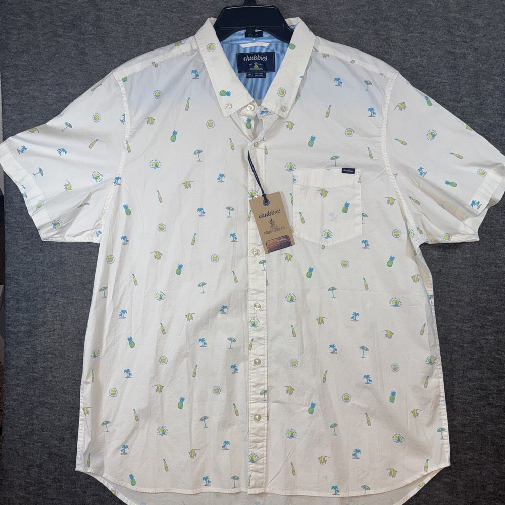 Chubbies Mens Friday Shirt Straight No Chaser Button Up Tropical AOP Sz XXL NEW
