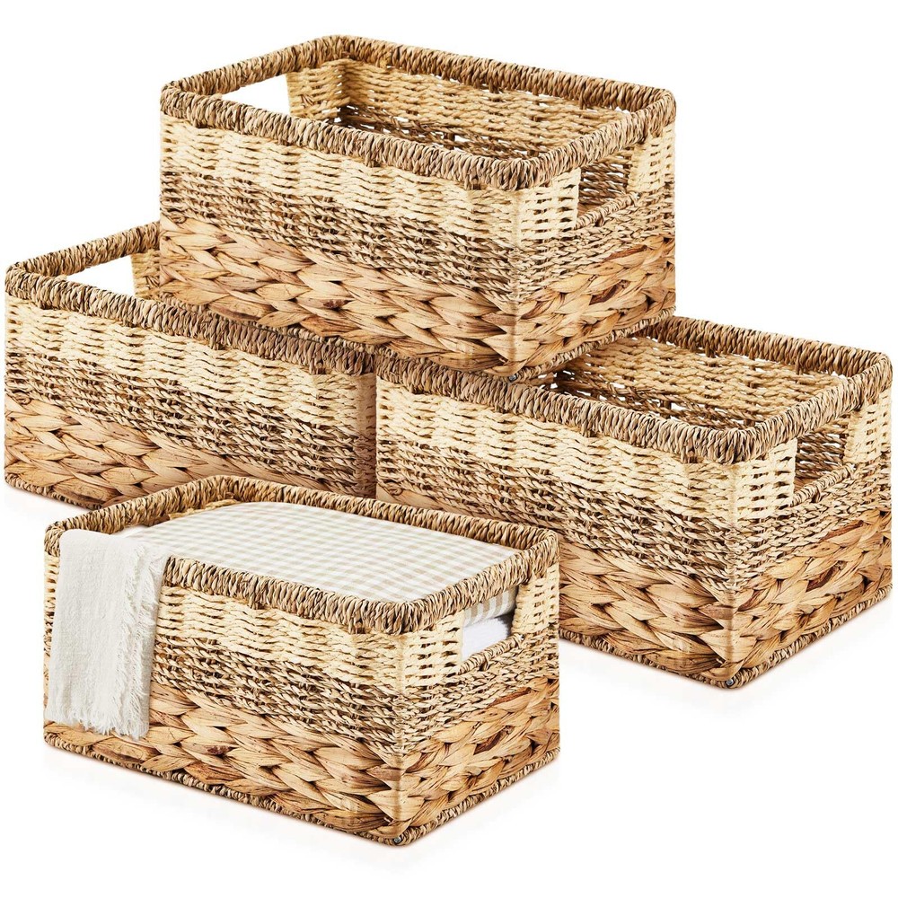 4 Pcs Wicker Storage Basket Water Hyacinth Seagrass Woven Baskets for Organiz...
