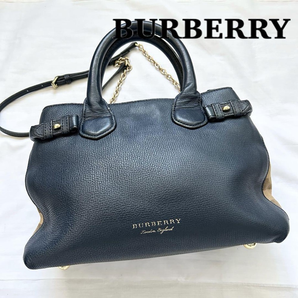 Burberry Shoulder Bag Nova Check Leather Navy Authentic F1204249