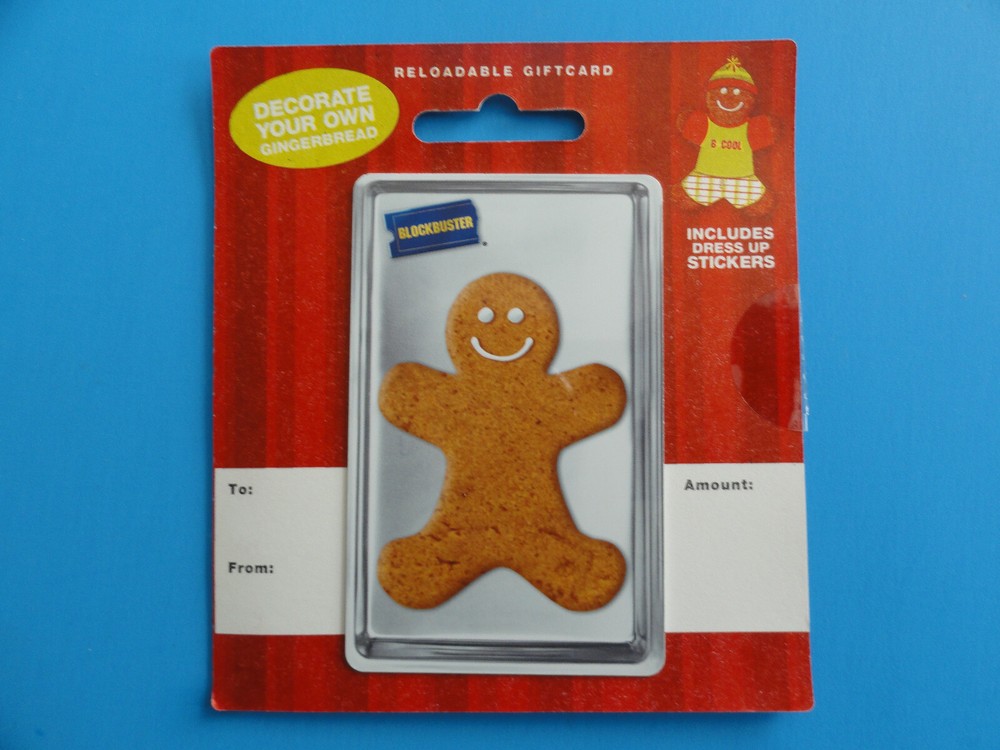 BLOCKBUSTER GIFT CARD CHRISTMAS GINGERBREAD MAN W/STICKERS -BRAND NEW -NO VALUE-image