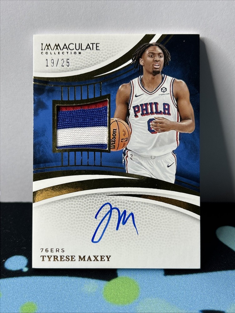2024-25 Tyrese Maxey Panini Immaculate Patch Auto Game-Worn SSP /25 3 Color