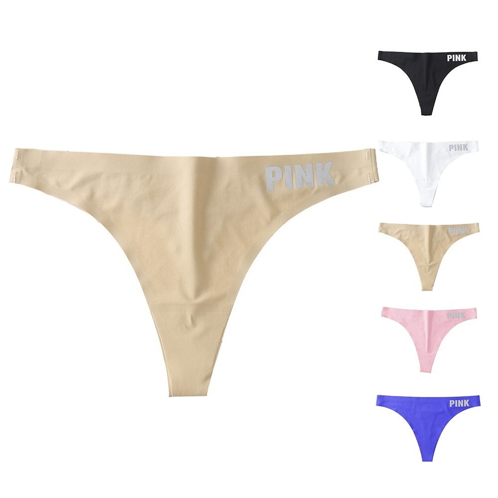 Thongs Female Smooth Letter Solid Color 1 Pc G-string Ice Silk Low-Waist