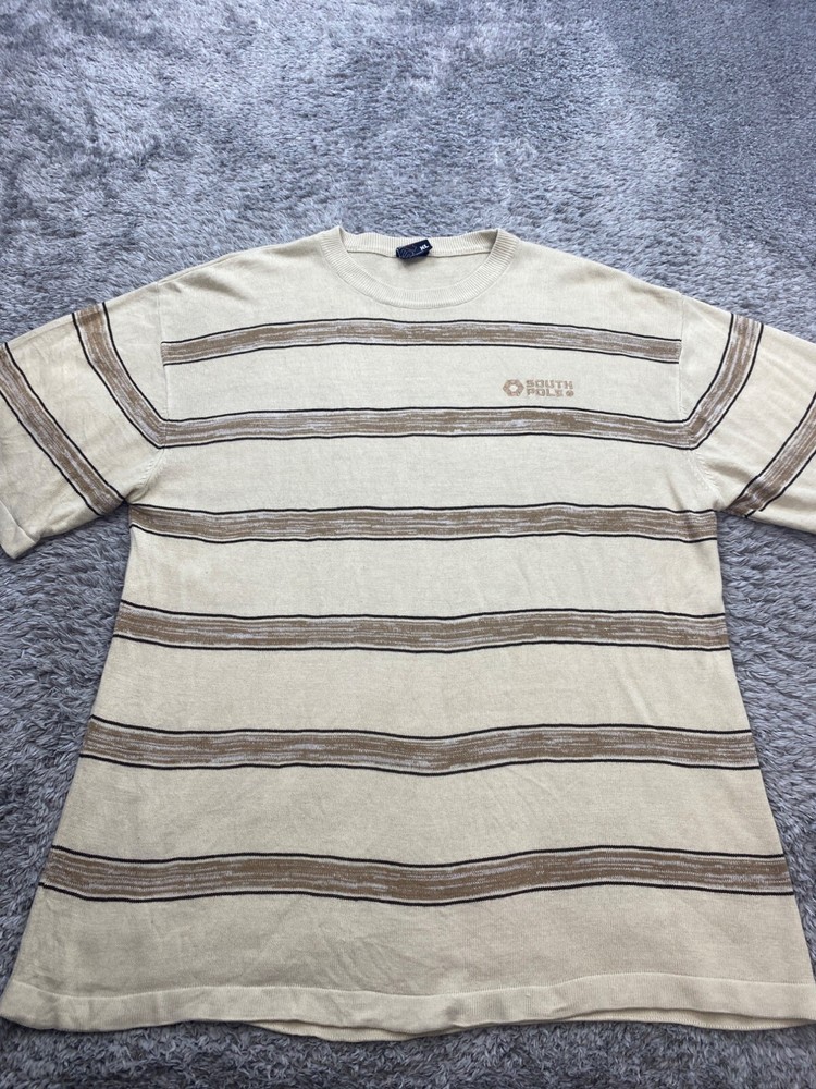 Vtg Southpole Sweater Mens XL Beige Striped Acrylic 90s Hip Hop Y2K Pullover