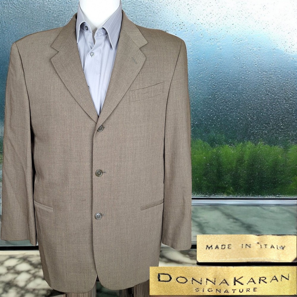 Donna Karan Mens Brown Wool 3-Button Blazer Jacket Size 42R Made in Italy
