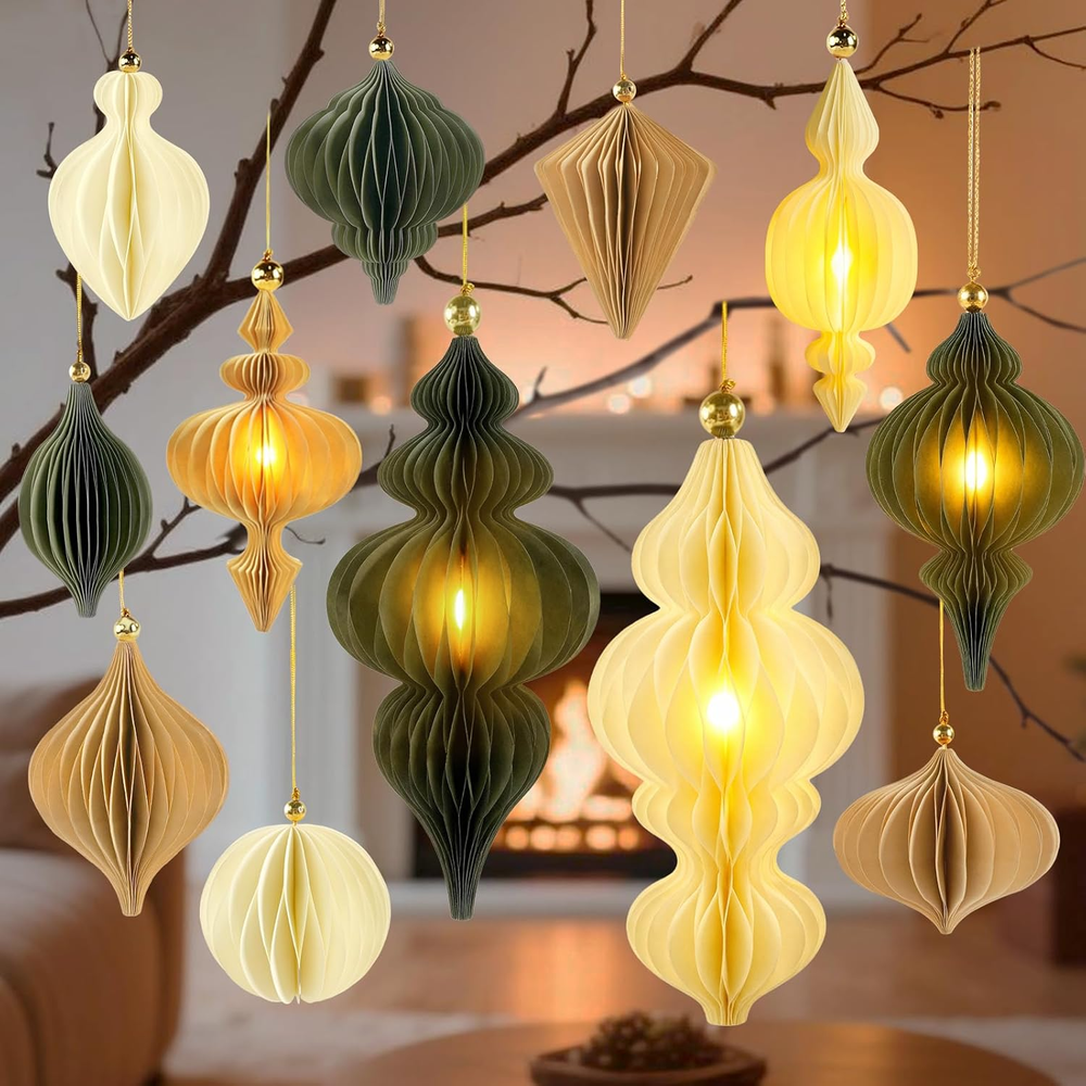 Large Paper Christmas Party Decorations, 12Pcs Honeycomb Paper Hanging Ornaments