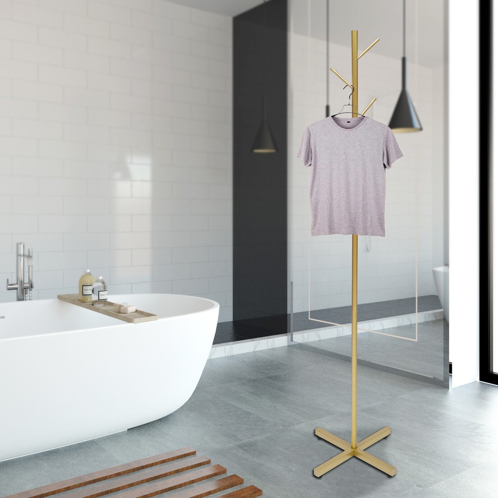 7 Hooks Coat Rack Hat Stand Tree Clothes Hanger Umbrella Holder Metal Organizer