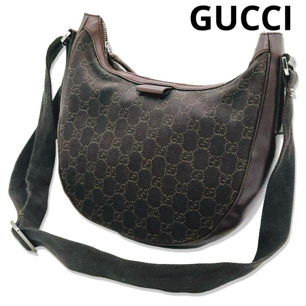 Stylish GUCCI Jacquard Crescent Leather Shoulder Bag  