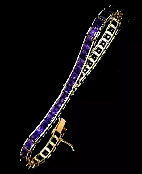 6CtPrincess Cut Lab Created Purple Amethyst Tennis Bracelet 14K Y Gold Plated 7