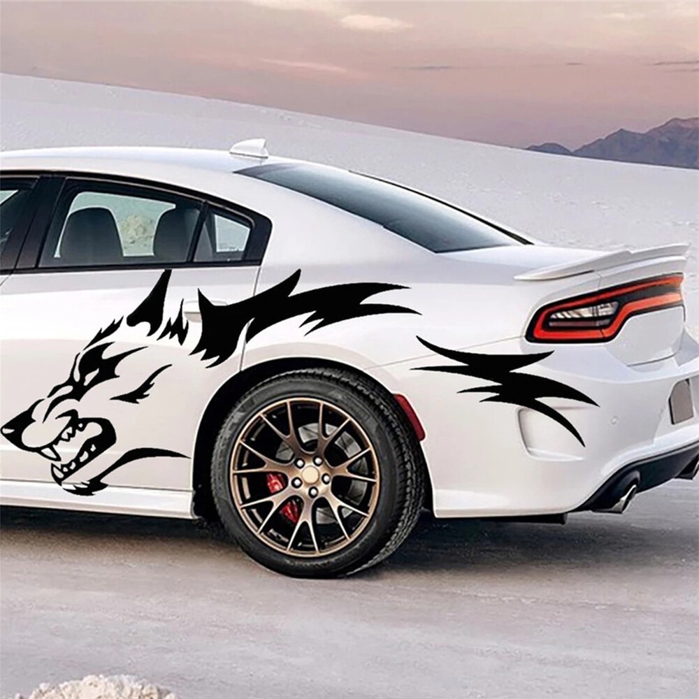 2PC Wolf Graphics Stickers Self-Adhesive Side Strip Decal for Car Truck SUV Jeep