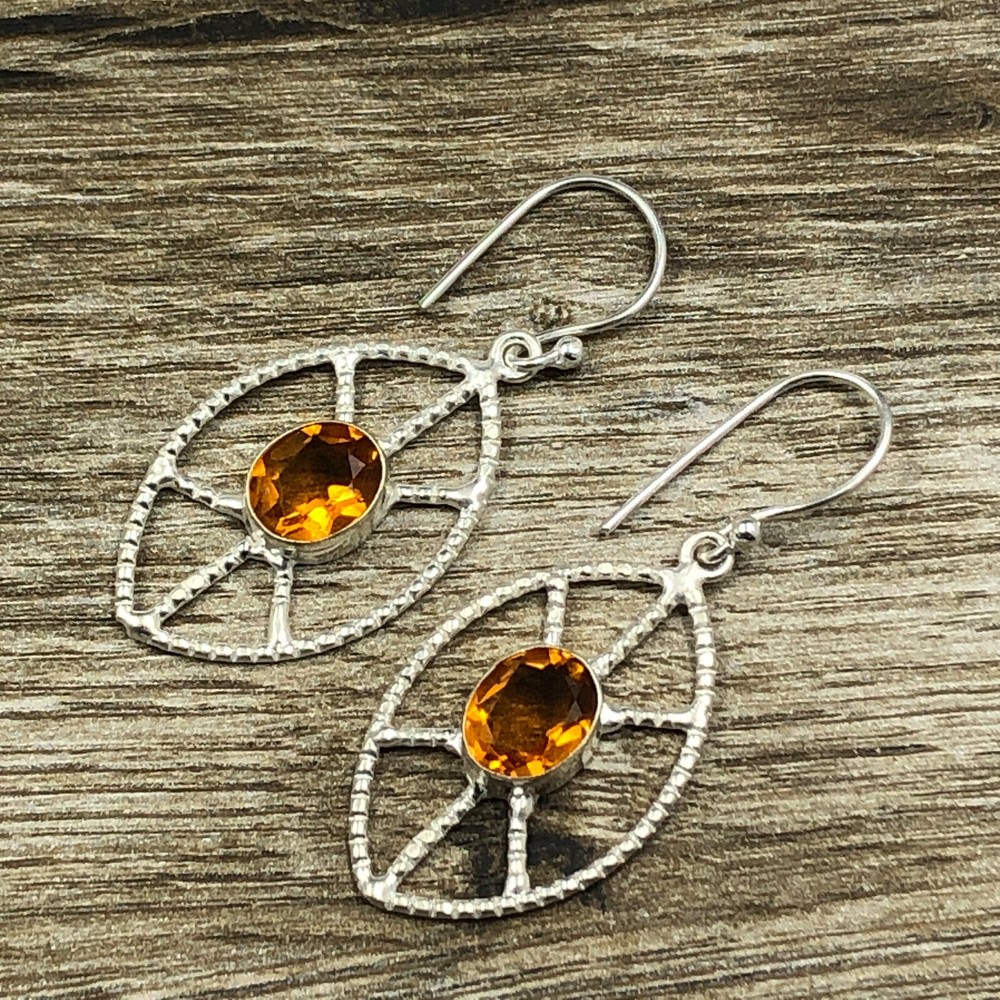 Natural Citrine Gemstone 925 Sterling Silver Drop/Dangle Earrings For Girls