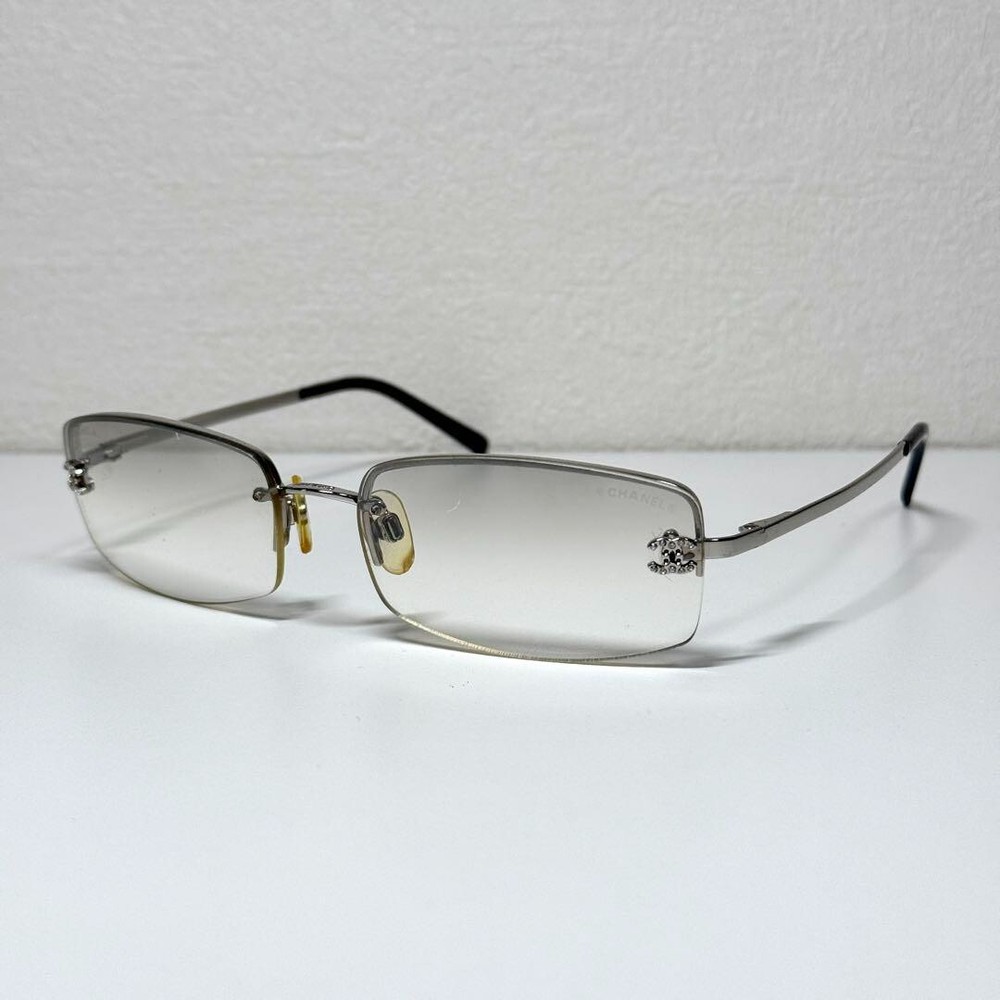 CHANEL 4093-B Rimless Sunglasses with Gray Lens Metal Frame and Rhinestone Coco Logo