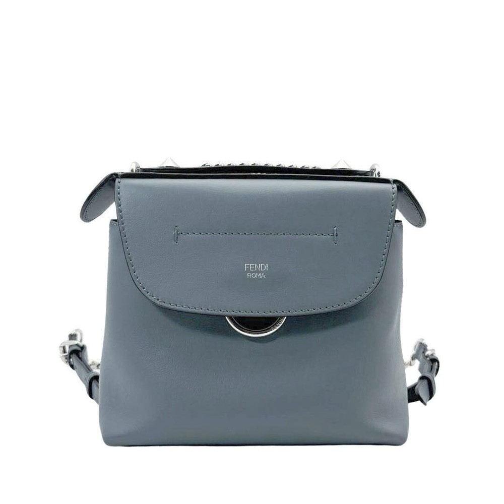 Fendi Mini 2-Way Shoulder Bag in Blue Gray Leather with Silver Hardware  -image