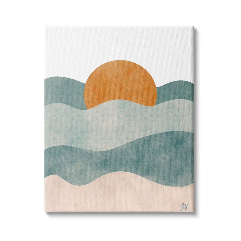 Stupell Abstract Beach Sunrise Layered Shape Ocean Waves Blue 16 x 20