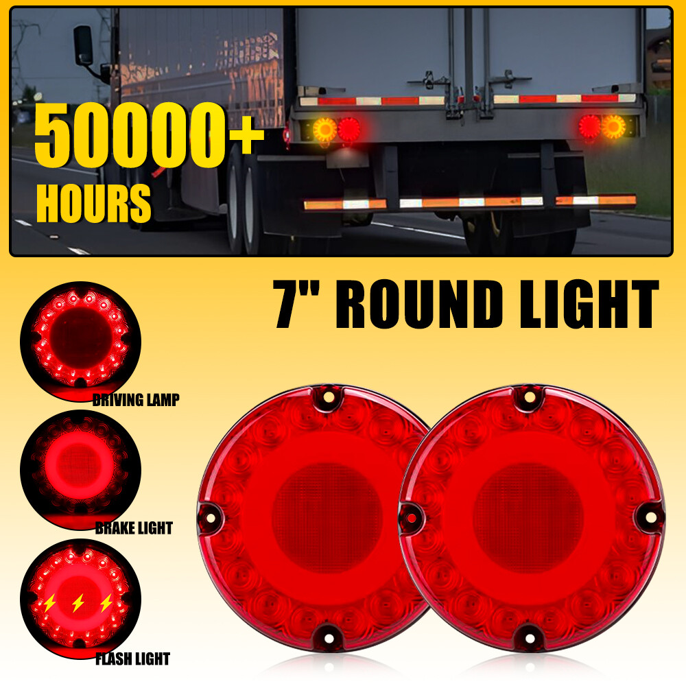 2x 7 inch Round Truck  Trailer Tail Lights Led Stop Brake Turn Signal Light M
