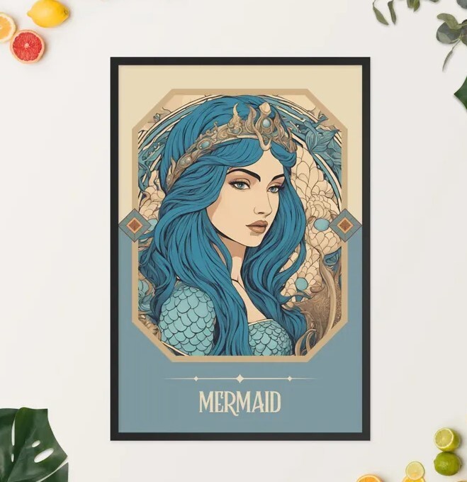 Mermaid Art Nouveau Tarot Woman Art Print