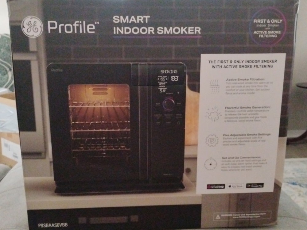 GE Profile Smart Indoor Smoker Black P9SBAAS6VBB 120W Portable Grill